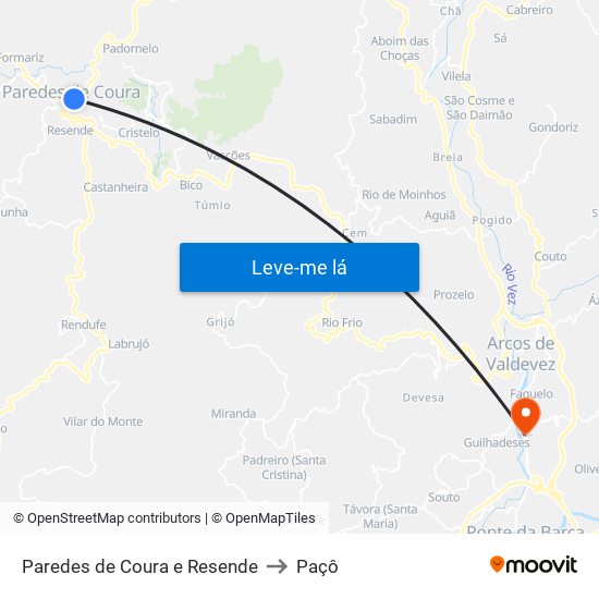 Paredes de Coura e Resende to Paçô map