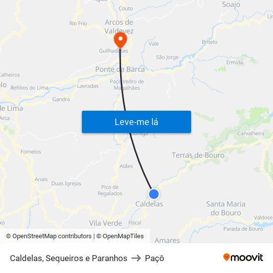 Caldelas, Sequeiros e Paranhos to Paçô map