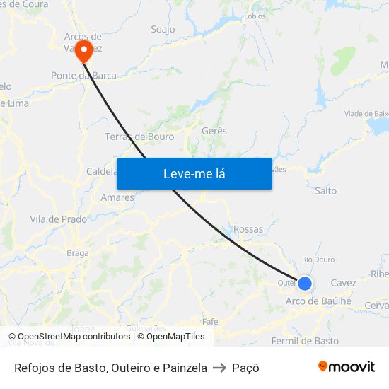 Refojos de Basto, Outeiro e Painzela to Paçô map