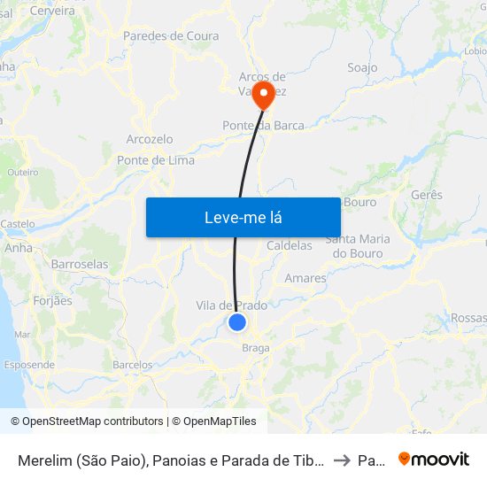 Merelim (São Paio), Panoias e Parada de Tibães to Paçô map