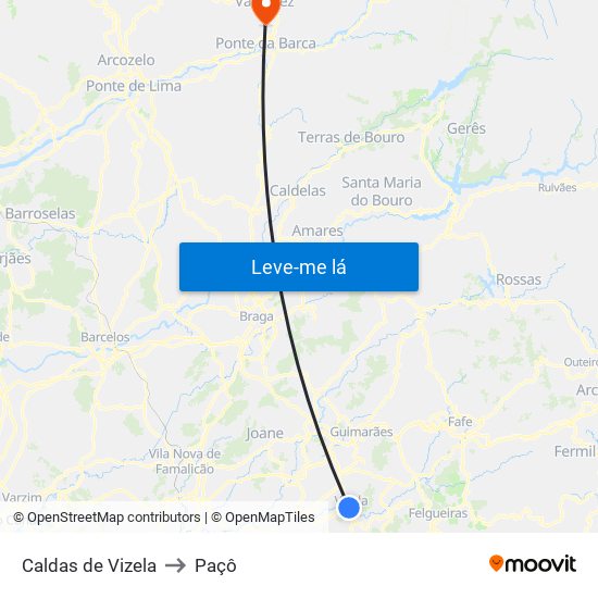 Caldas de Vizela to Paçô map