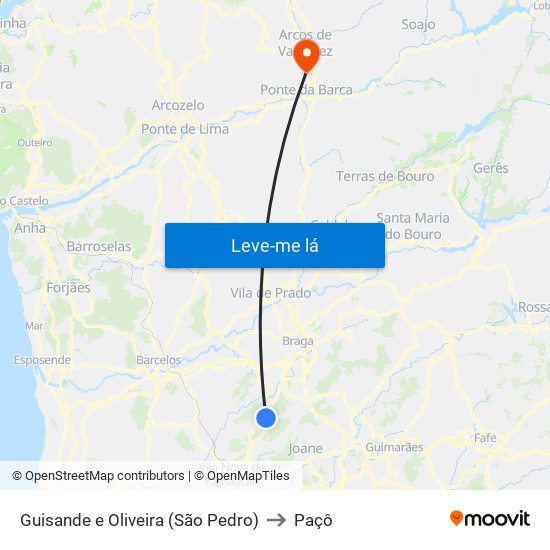 Guisande e Oliveira (São Pedro) to Paçô map