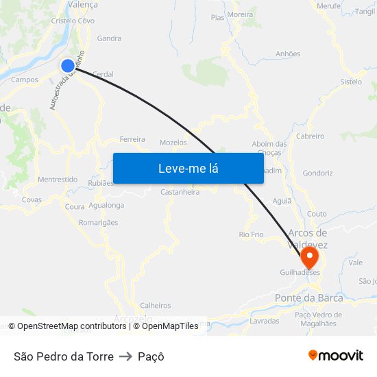 São Pedro da Torre to Paçô map