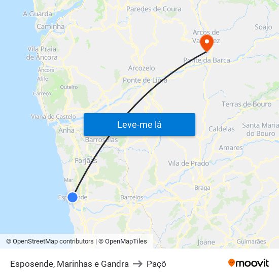 Esposende, Marinhas e Gandra to Paçô map