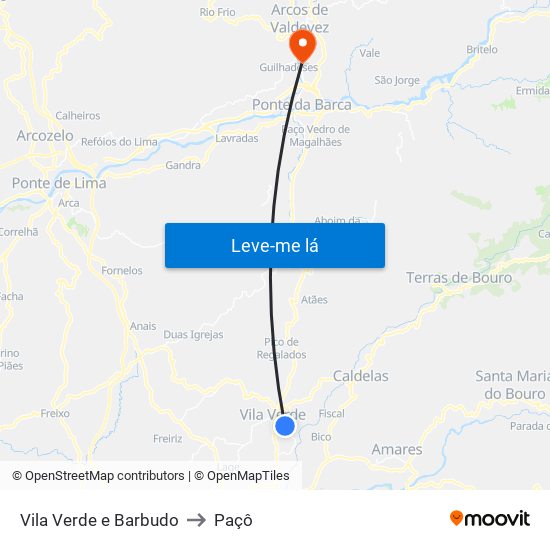 Vila Verde e Barbudo to Paçô map