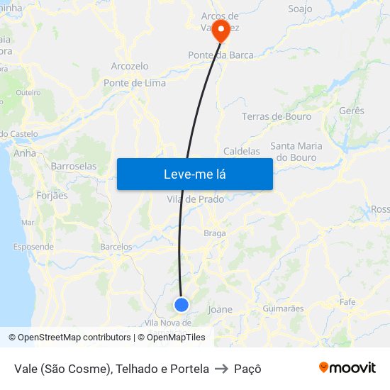 Vale (São Cosme), Telhado e Portela to Paçô map