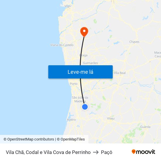 Vila Chã, Codal e Vila Cova de Perrinho to Paçô map