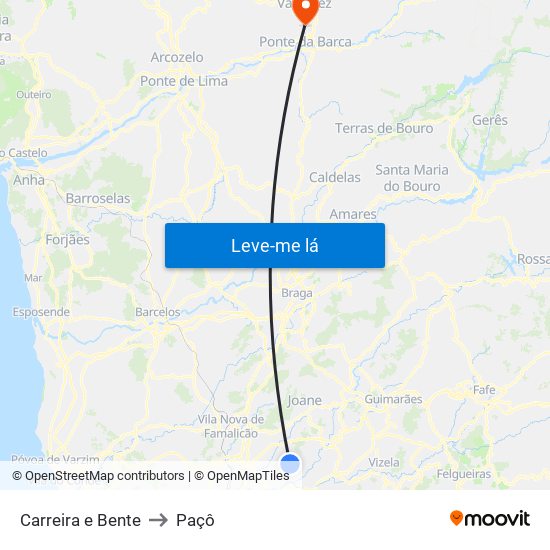 Carreira e Bente to Paçô map