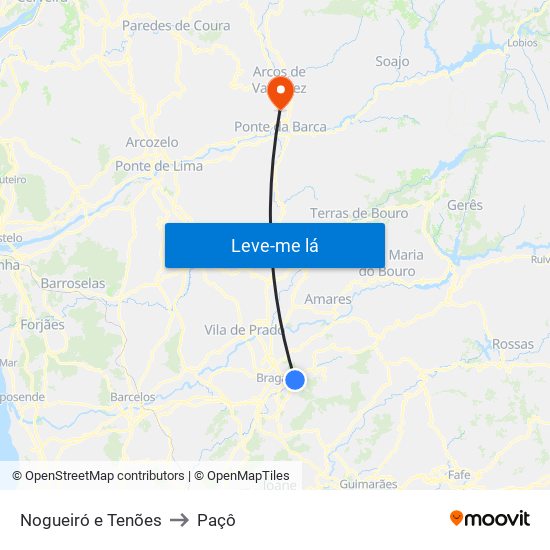 Nogueiró e Tenões to Paçô map