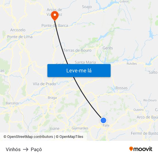 Vinhós to Paçô map