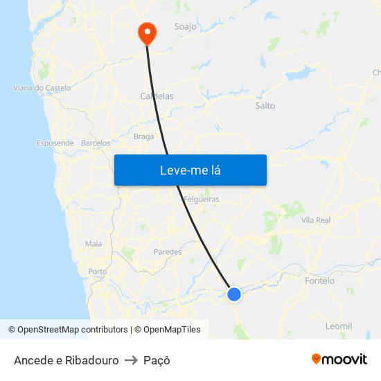 Ancede e Ribadouro to Paçô map