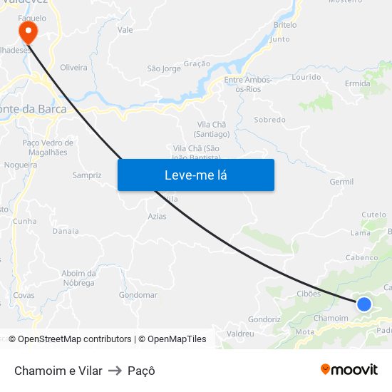 Chamoim e Vilar to Paçô map