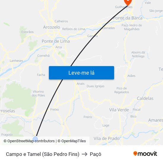 Campo e Tamel (São Pedro Fins) to Paçô map