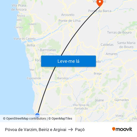 Póvoa de Varzim, Beiriz e Argivai to Paçô map