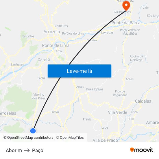 Aborim to Paçô map