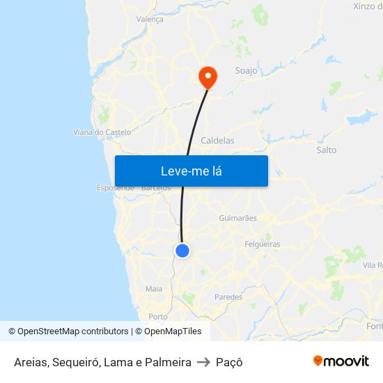 Areias, Sequeiró, Lama e Palmeira to Paçô map