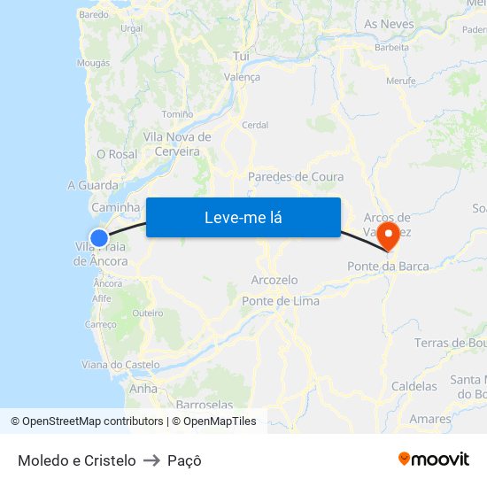 Moledo e Cristelo to Paçô map