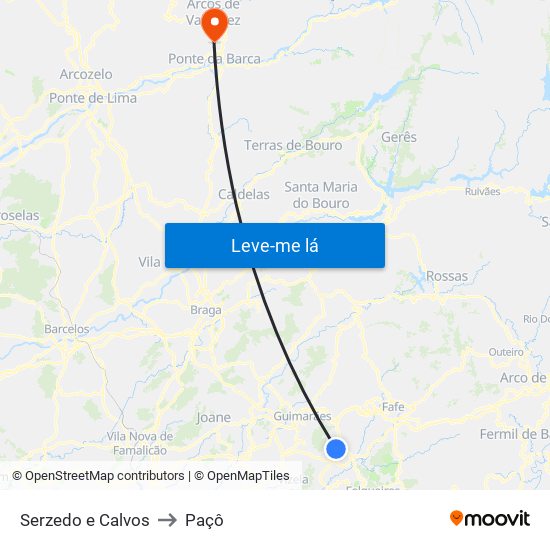 Serzedo e Calvos to Paçô map