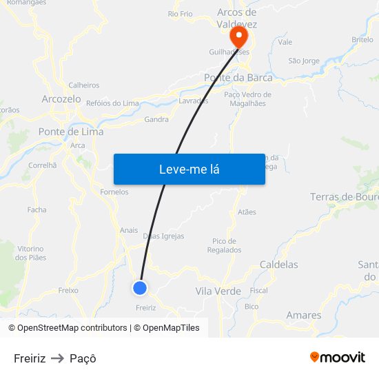 Freiriz to Paçô map