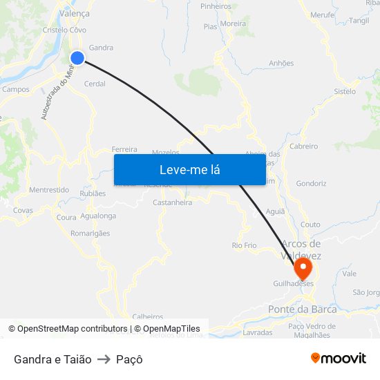 Gandra e Taião to Paçô map