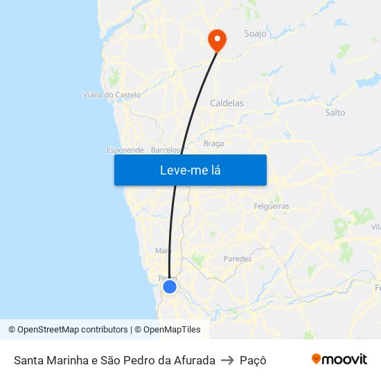 Santa Marinha e São Pedro da Afurada to Paçô map