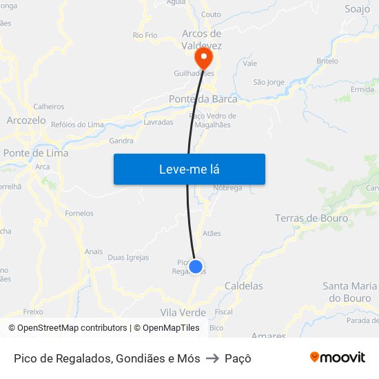 Pico de Regalados, Gondiães e Mós to Paçô map
