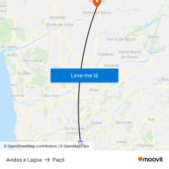 Avidos e Lagoa to Paçô map