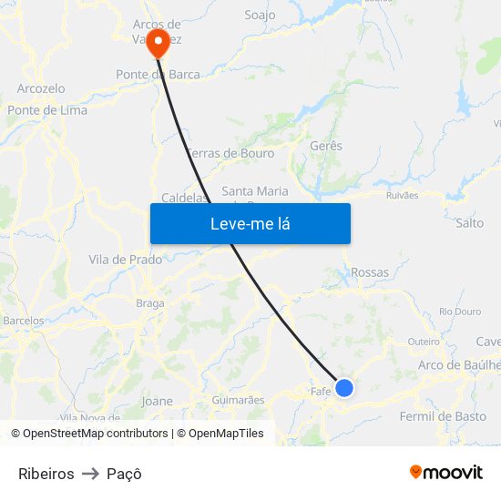 Ribeiros to Paçô map