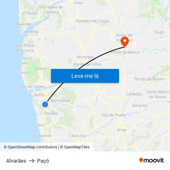 Alvarães to Paçô map