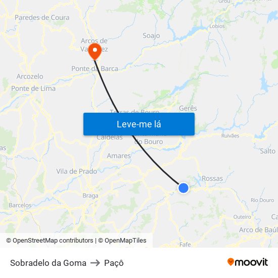 Sobradelo da Goma to Paçô map