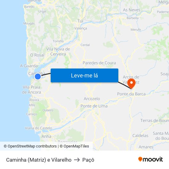 Caminha (Matriz) e Vilarelho to Paçô map