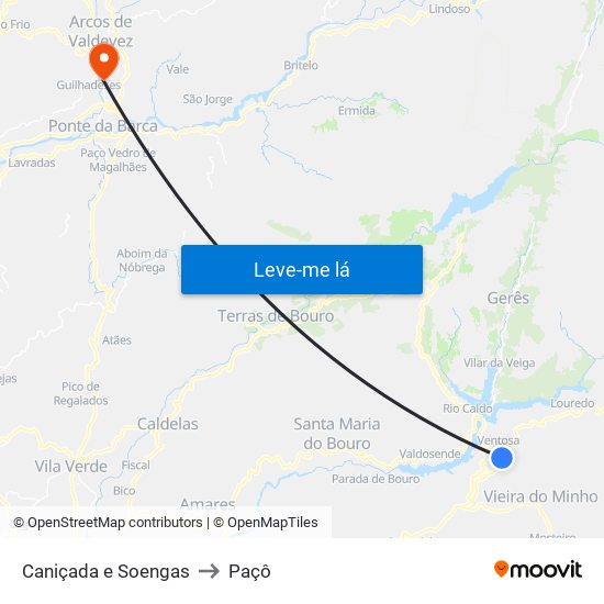 Caniçada e Soengas to Paçô map