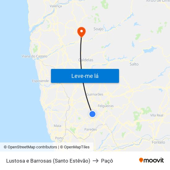 Lustosa e Barrosas (Santo Estêvão) to Paçô map