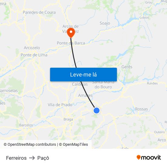 Ferreiros to Paçô map