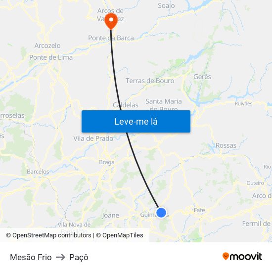Mesão Frio to Paçô map