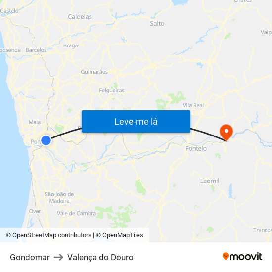 Gondomar to Valença do Douro map
