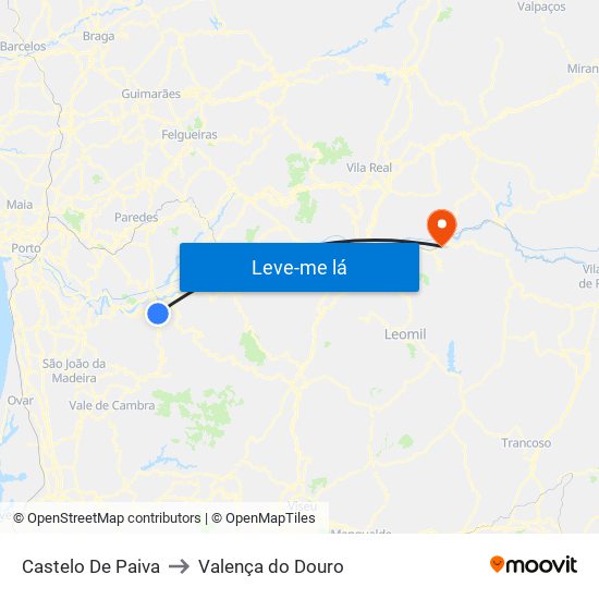 Castelo De Paiva to Valença do Douro map