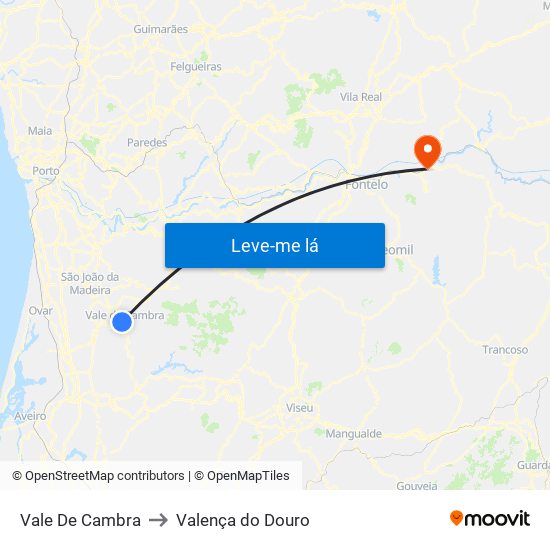 Vale De Cambra to Valença do Douro map