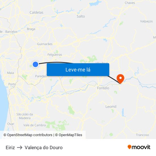 Eiriz to Valença do Douro map