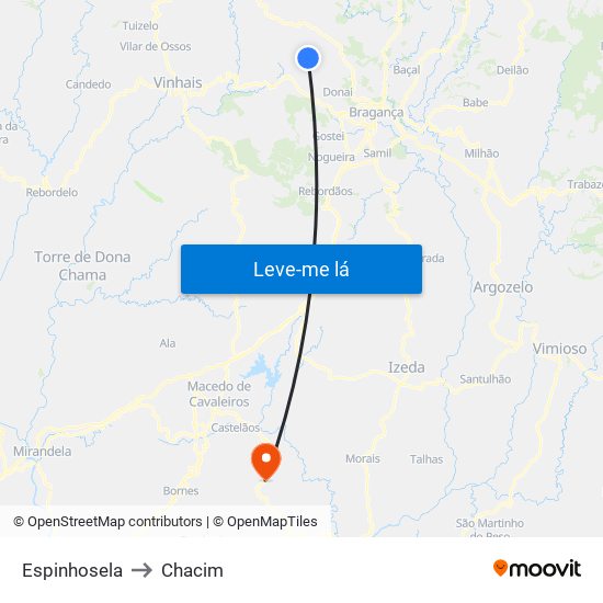 Espinhosela to Chacim map