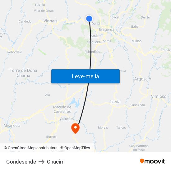 Gondesende to Chacim map