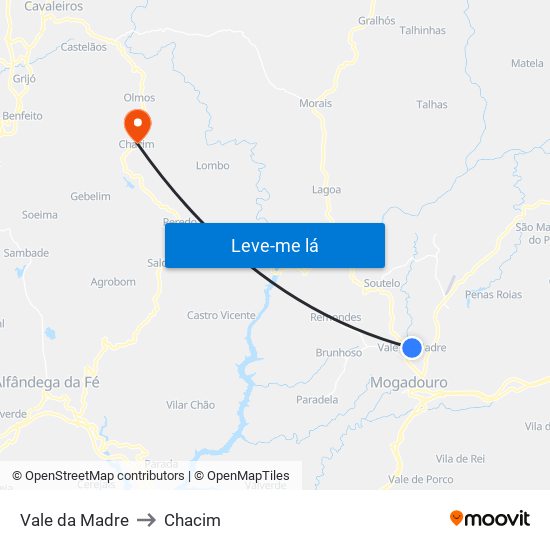 Vale da Madre to Chacim map