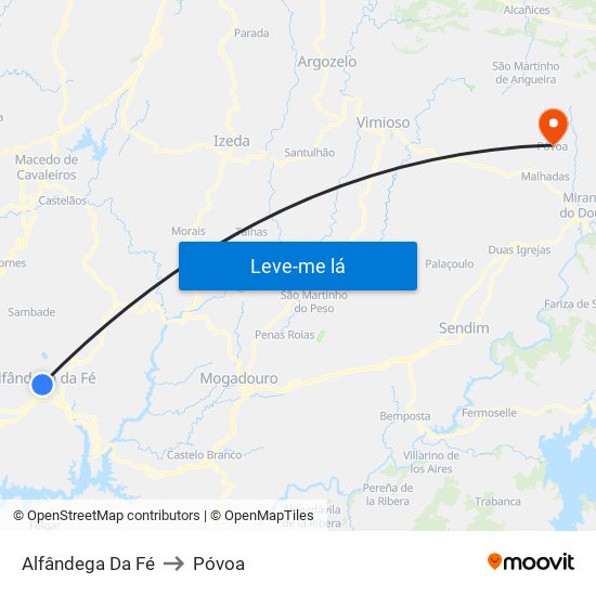 Alfândega Da Fé to Póvoa map