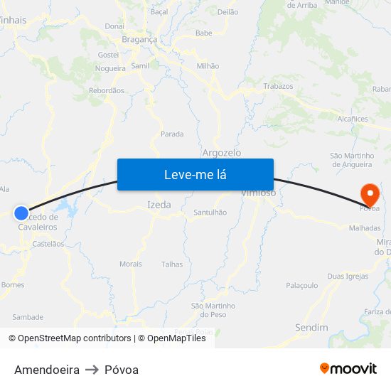 Amendoeira to Póvoa map