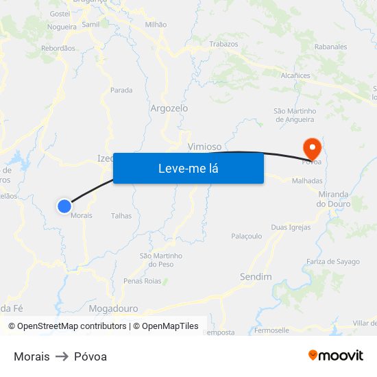 Morais to Póvoa map