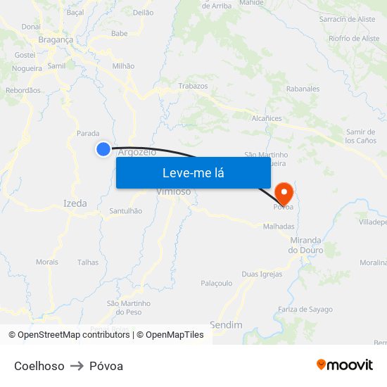Coelhoso to Póvoa map