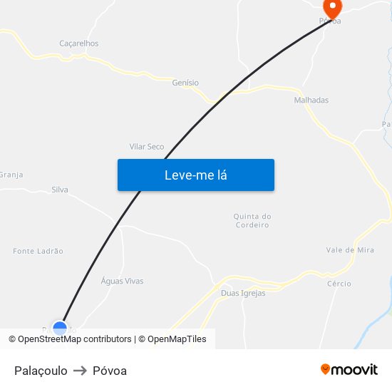 Palaçoulo to Póvoa map