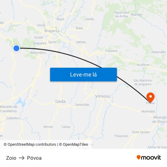 Zoio to Póvoa map