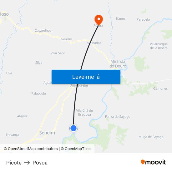 Picote to Póvoa map