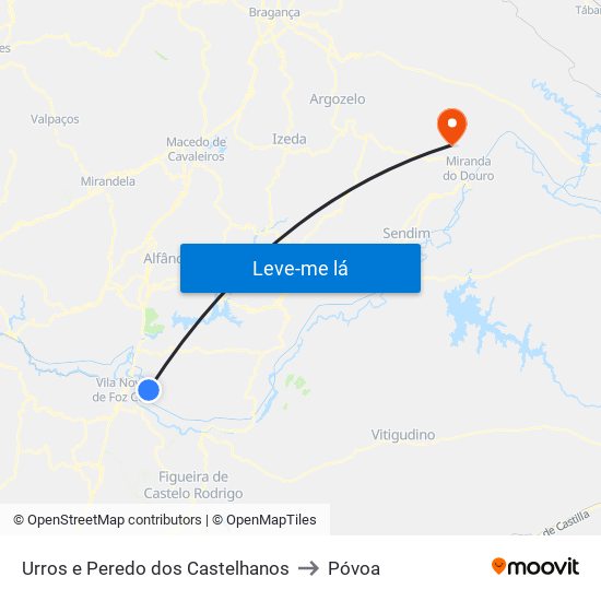 Urros e Peredo dos Castelhanos to Póvoa map
